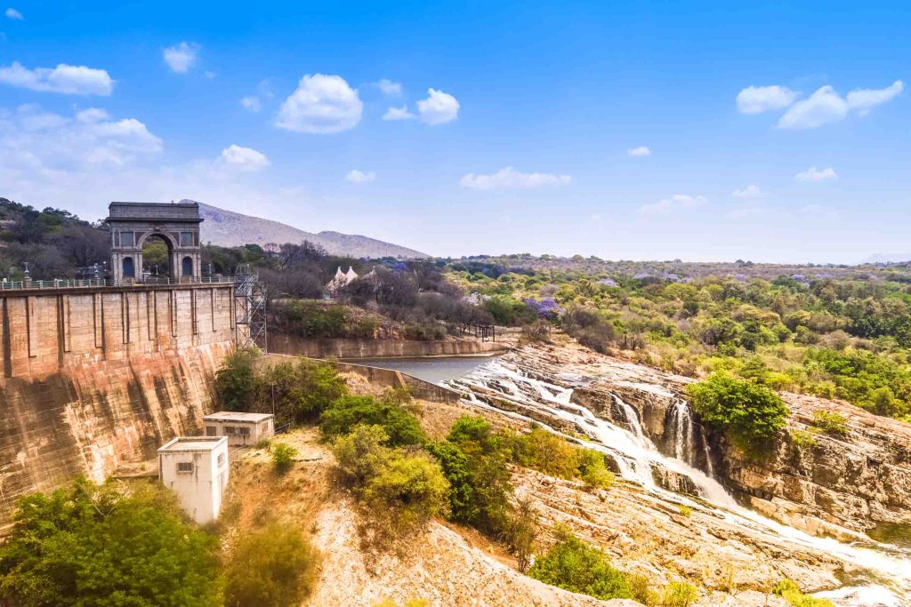 Hartbeespoort Dam Arch entrance with Crest gates monument on the flood dam in North west province Soyth Africa