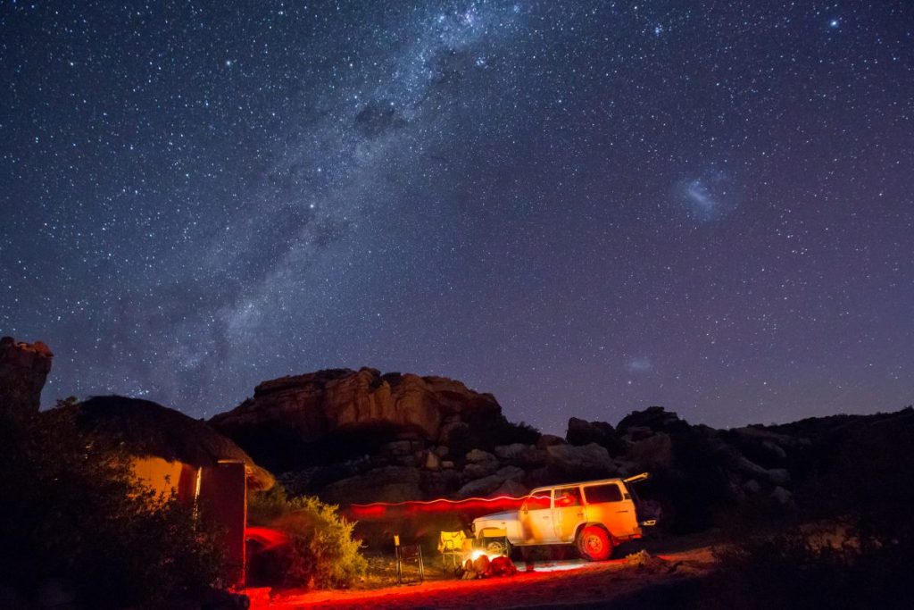 A 4x4 campsite at night in the Cederberg.