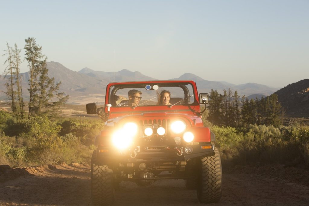 A Jeep Wrangler driving in the Western Cape.