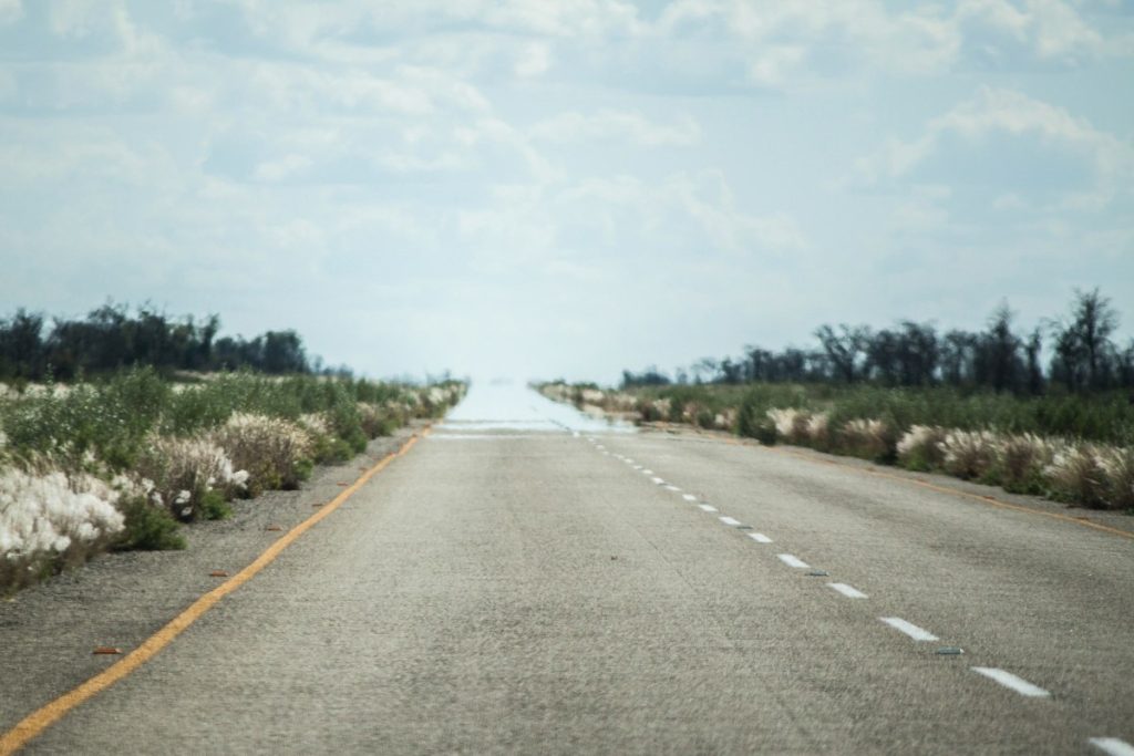 A tar road towards one of the Botswana border posts.