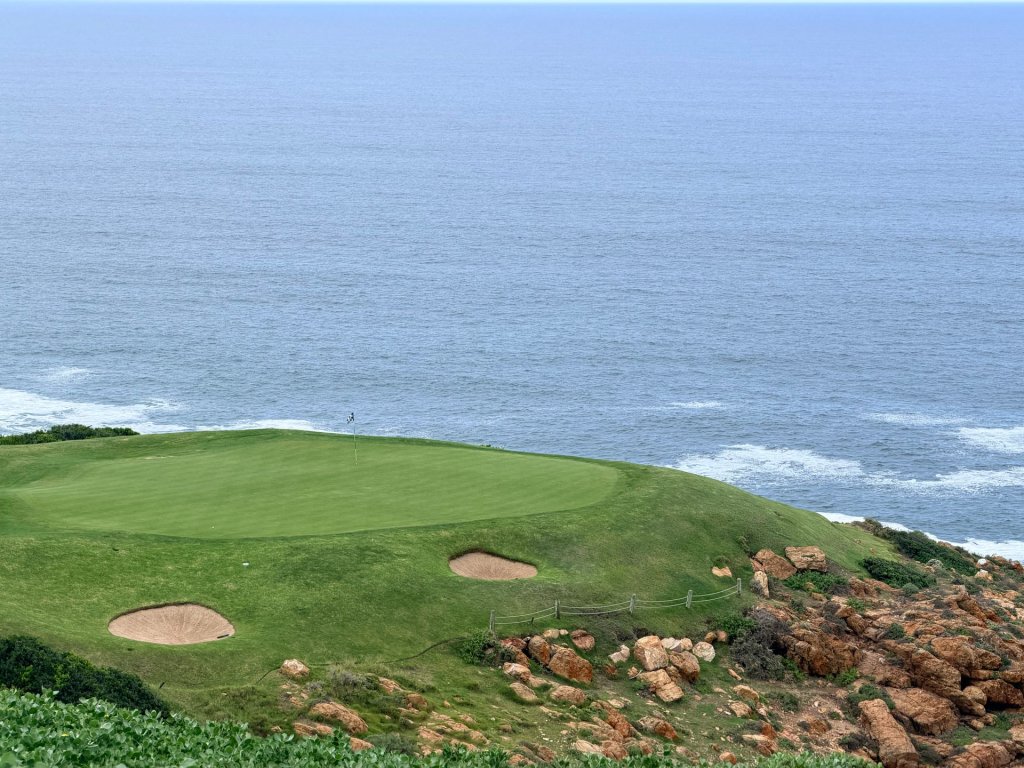 View the the ocean from a golf course in George, South Africa.