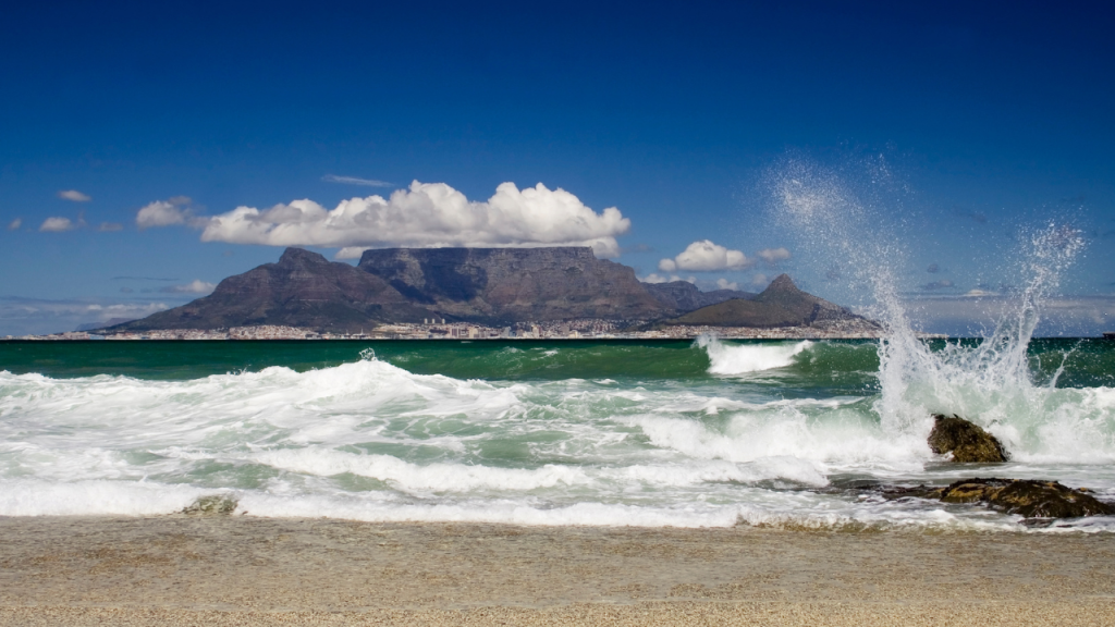 View of Table Mountain from Big Bay, Cape Town.