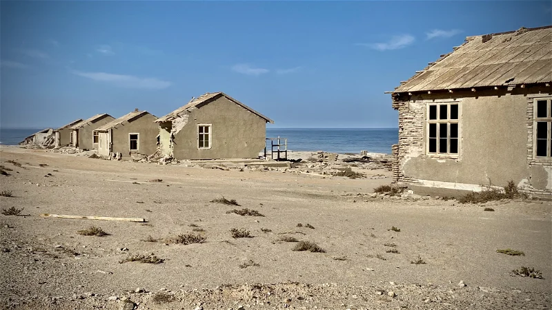View of abandoned buildings in Elizabeth Bay, Namibia.