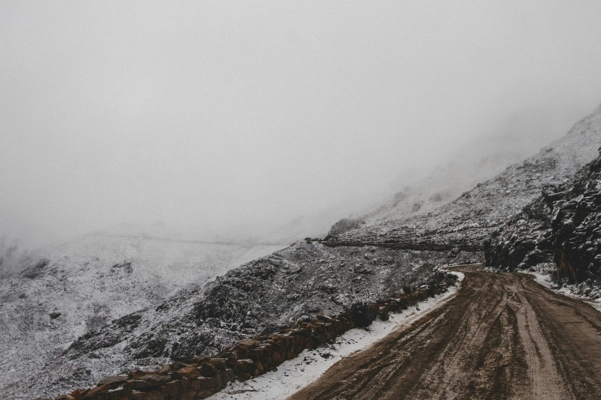 The Swartberg Pass covered in snow.