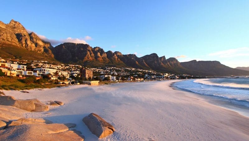 Camps Bay beach at sunset, Cape Town.