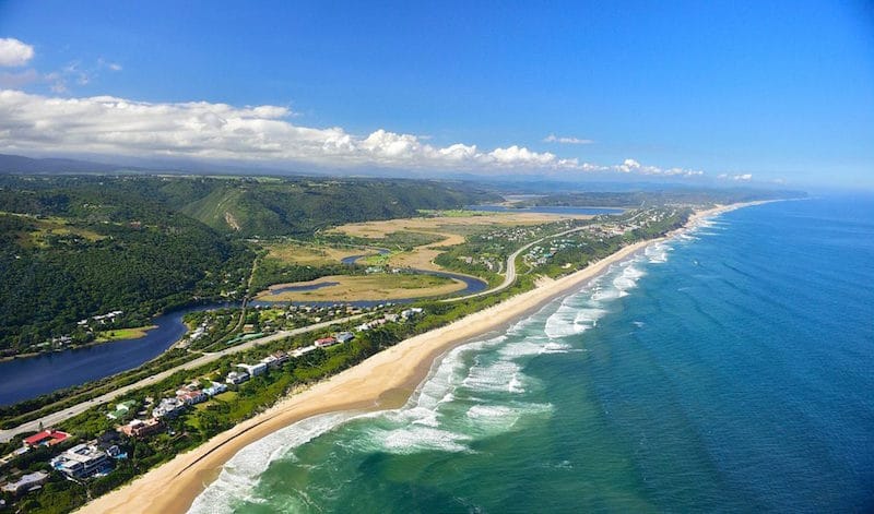 Aerial view of a stretch of the Garden Route, South Africa.
