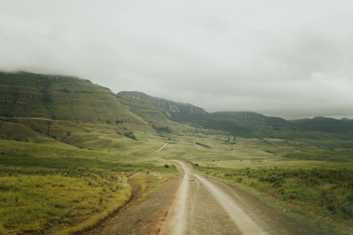 A road through the Drakensberg mountains.