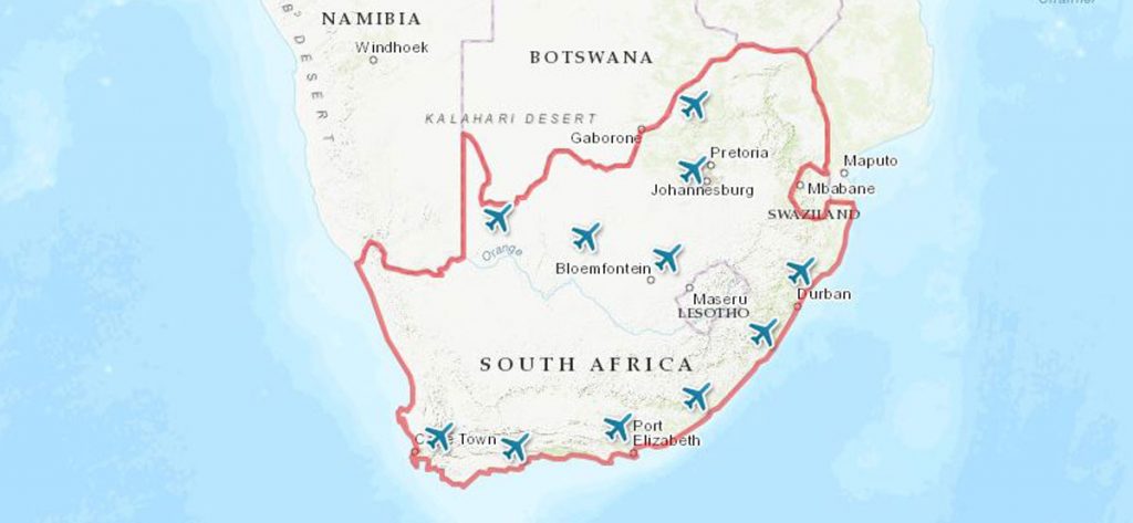 South Africa airports map