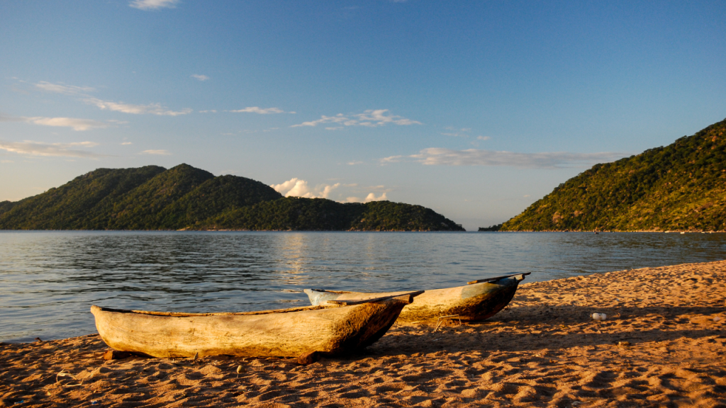 Canoes on the shore of Lake Malawi.
