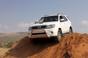 Toyota Fortuner 4x4 course at Bafokeng in Rustenburg, South Africa.