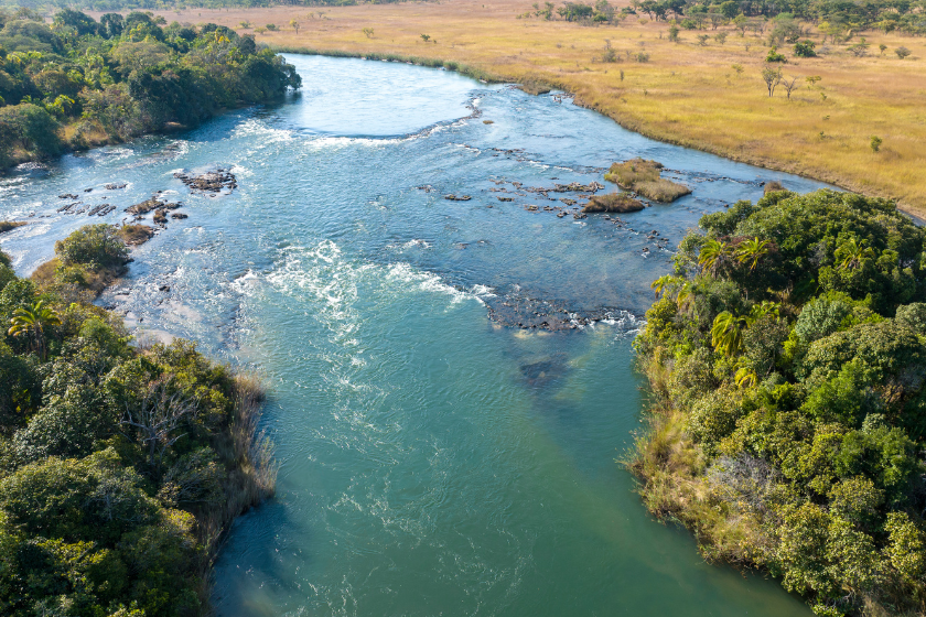 Aerial view of the upper Zambezi River in Zimbabwe