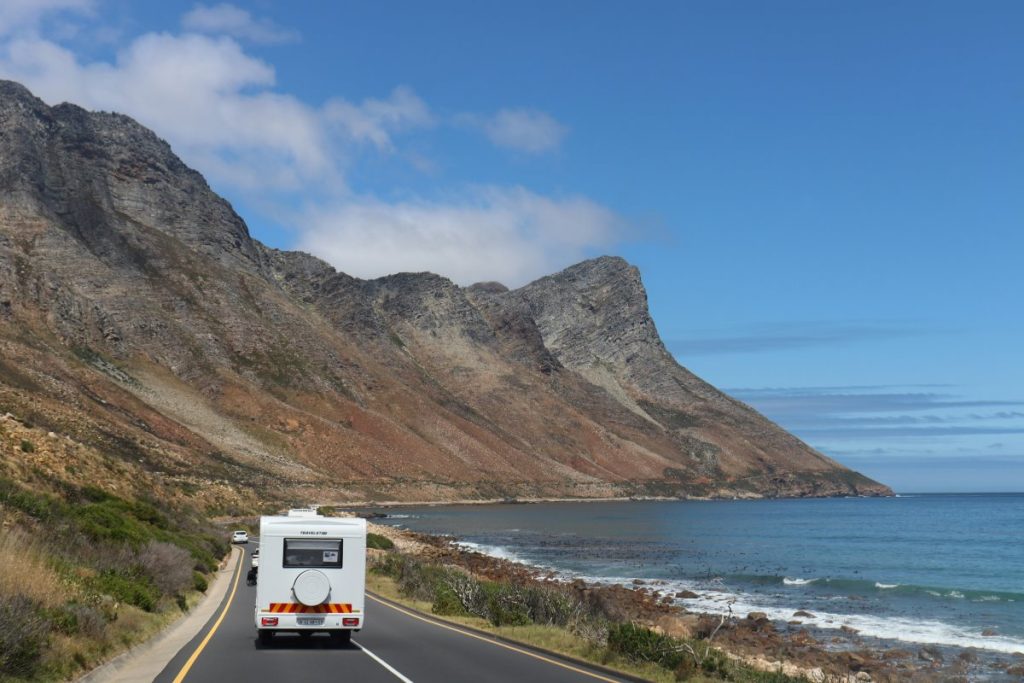An RV drives along Clarens Drive in Cape Town