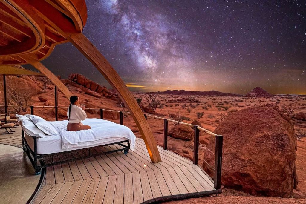 An outdoor bedroom under the stars in Namibia.