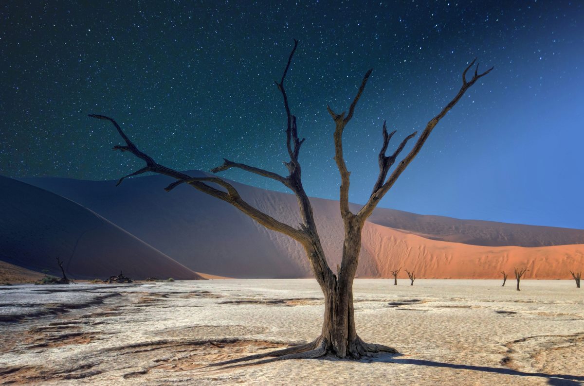 Sossusvlei under the stars in the Namib Desert.