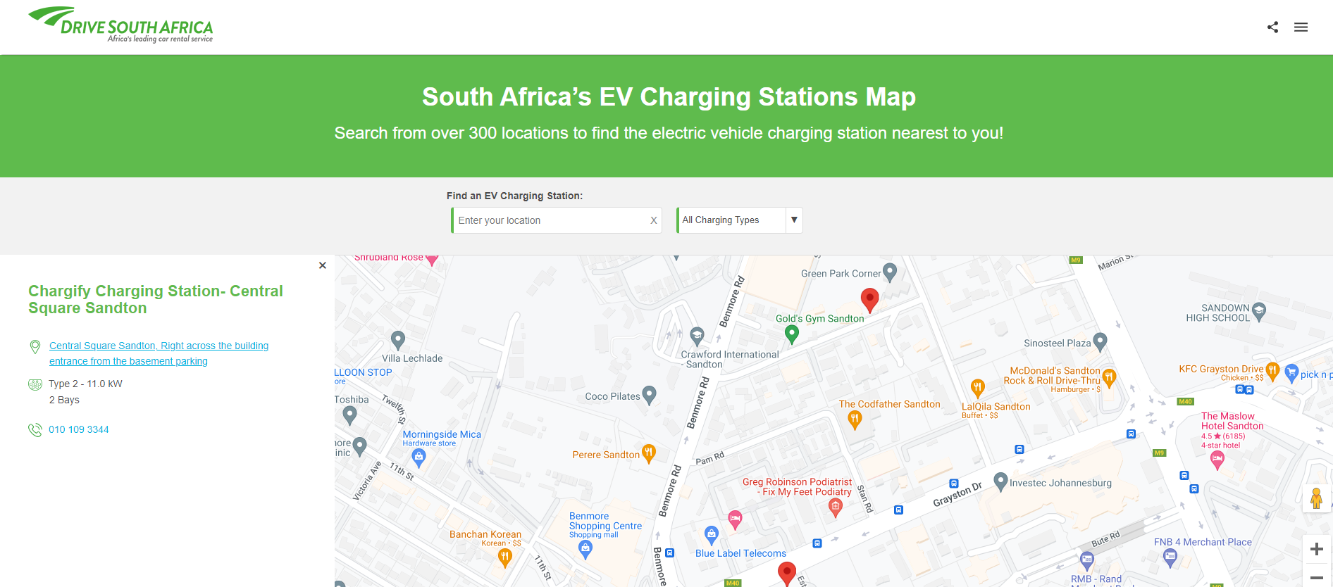 The Drive South Africa EV Charging Stations Map.