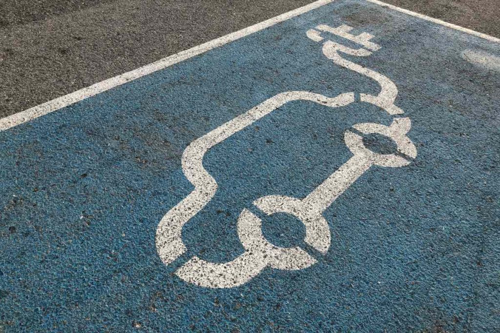 An EV charging parking bay.