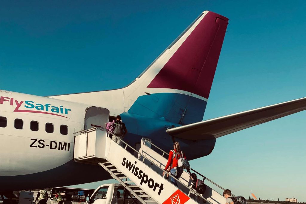 A Flysafair aeroplane tail.