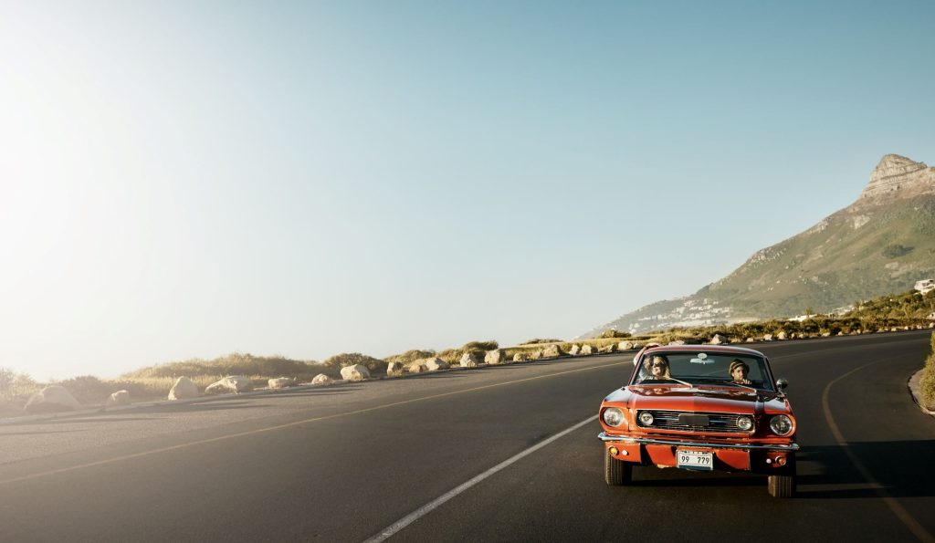 Driving through Cape Town on a road trip.