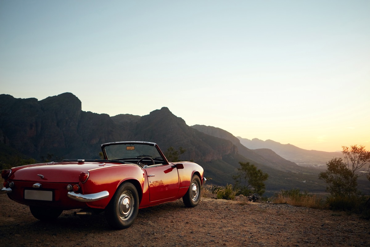 A vintage car parked in Cape Town, South Africa.