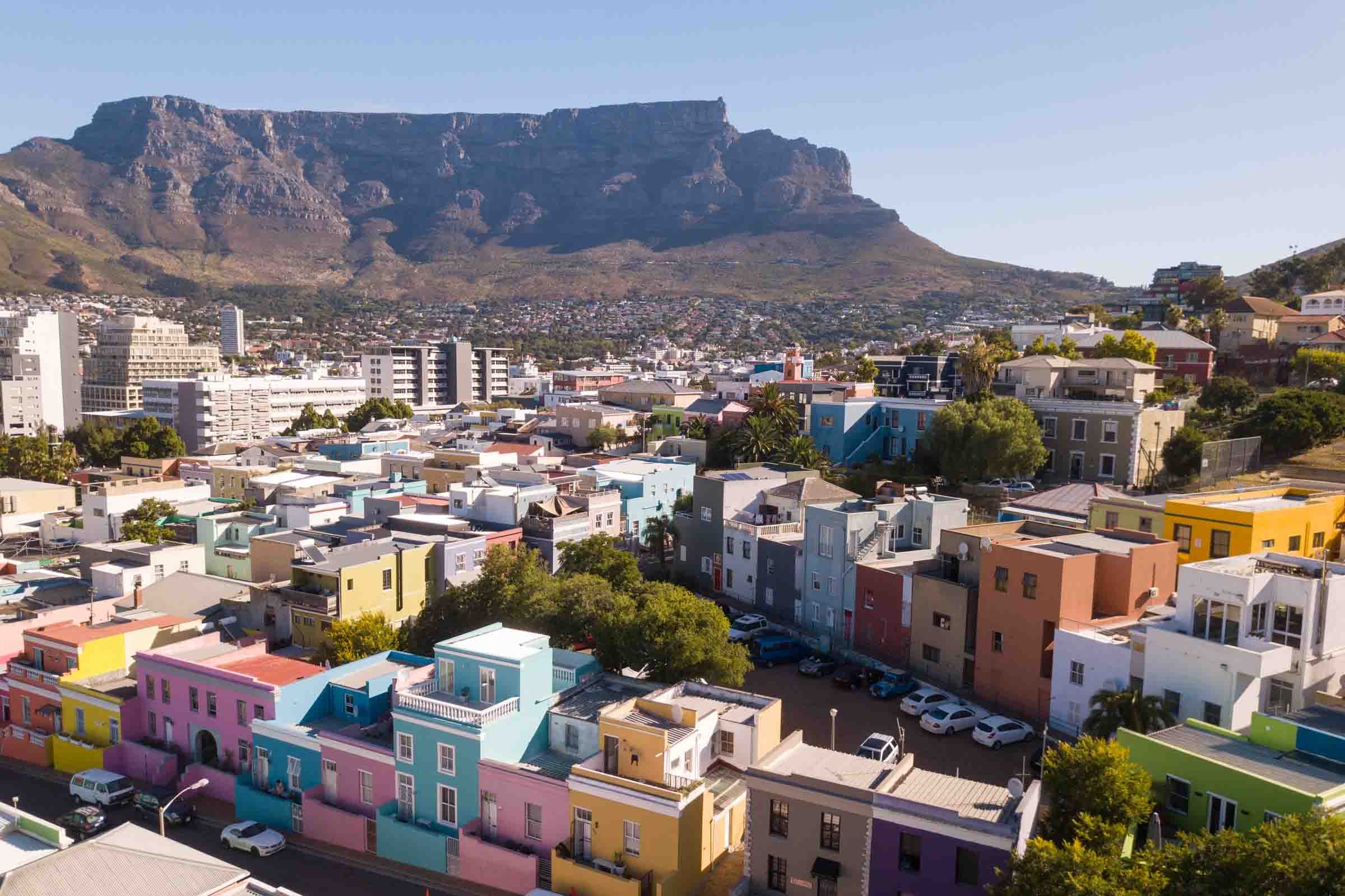 Aerial view over the bo-kaap region of Cape Town, South Africa.