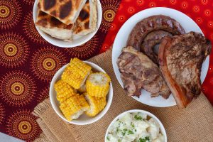 Various braai dishes on a table.