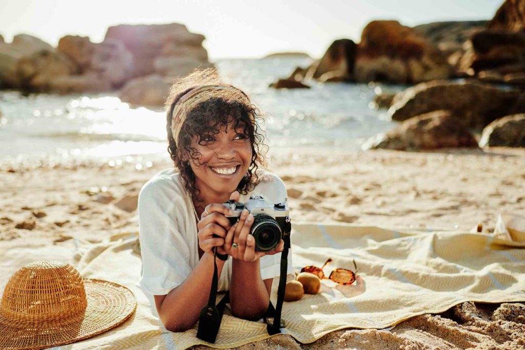 A woman lying on the beach in Cape Town.