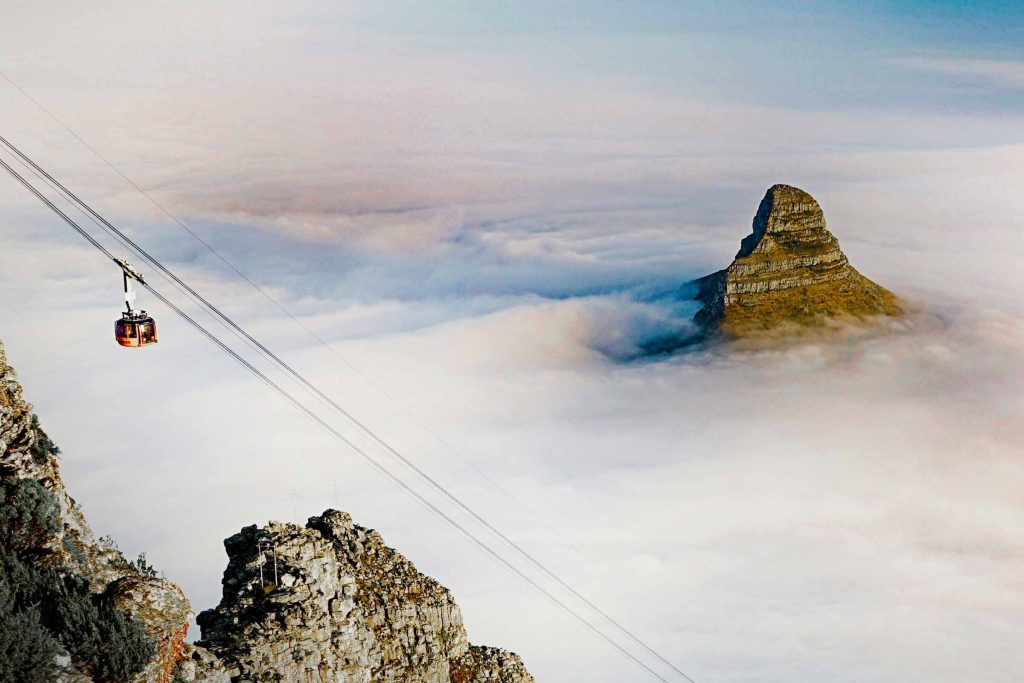 Taking the cable car down Table Mountain.