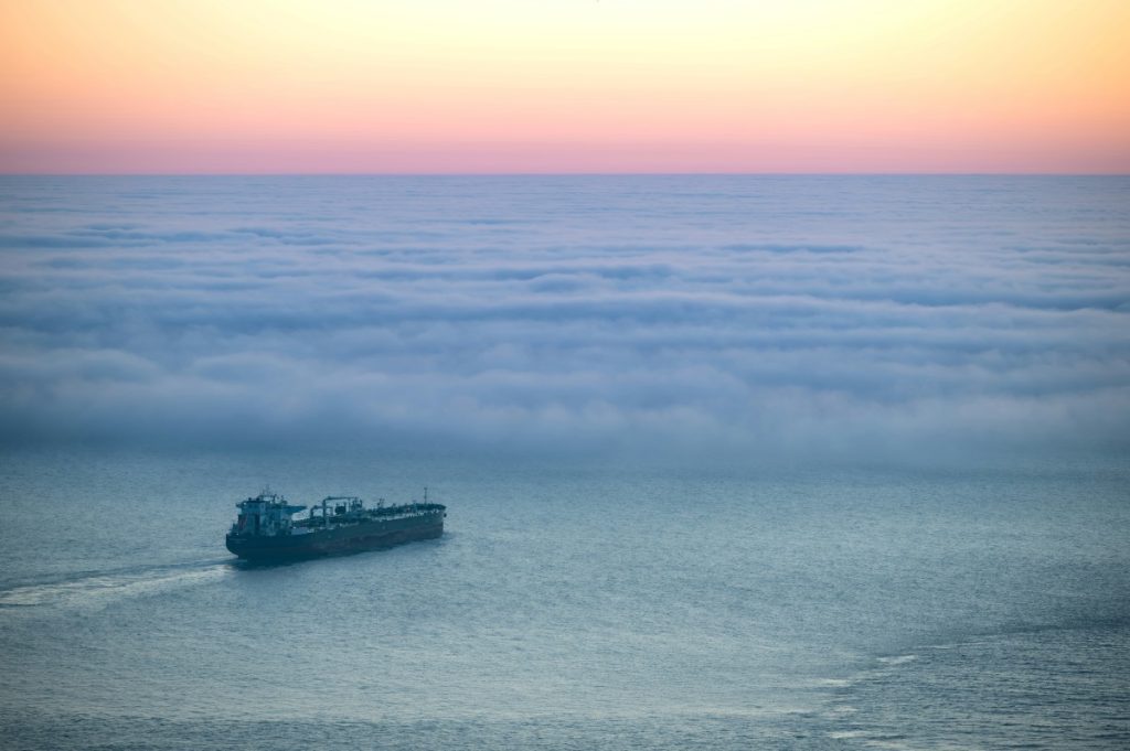 An oil tanker on the ocean.