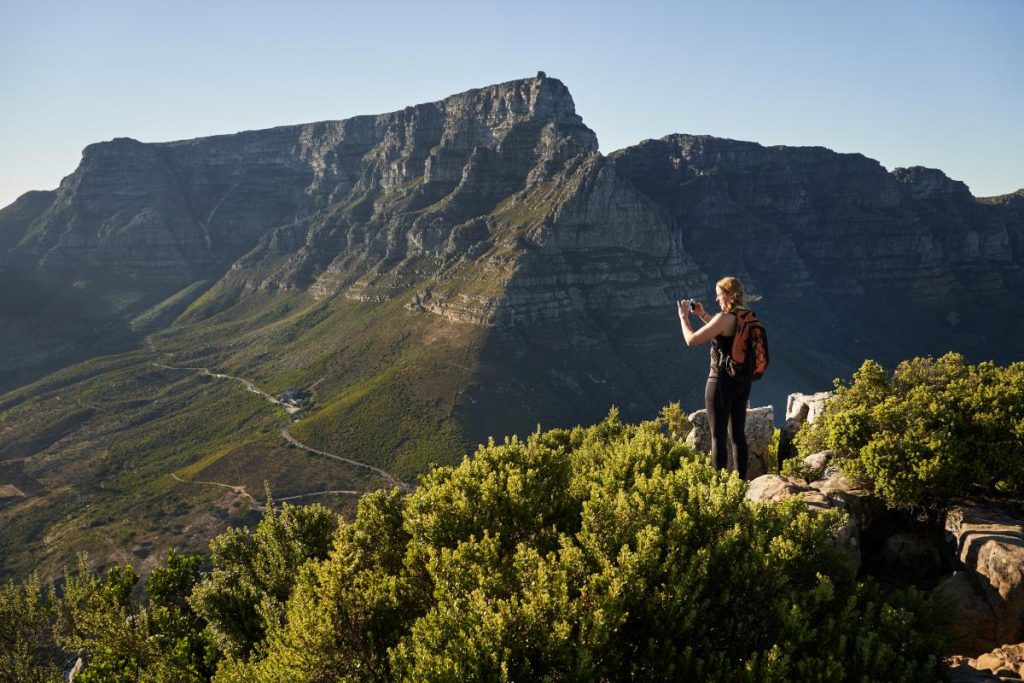 A hiker looking at Table Mountain.