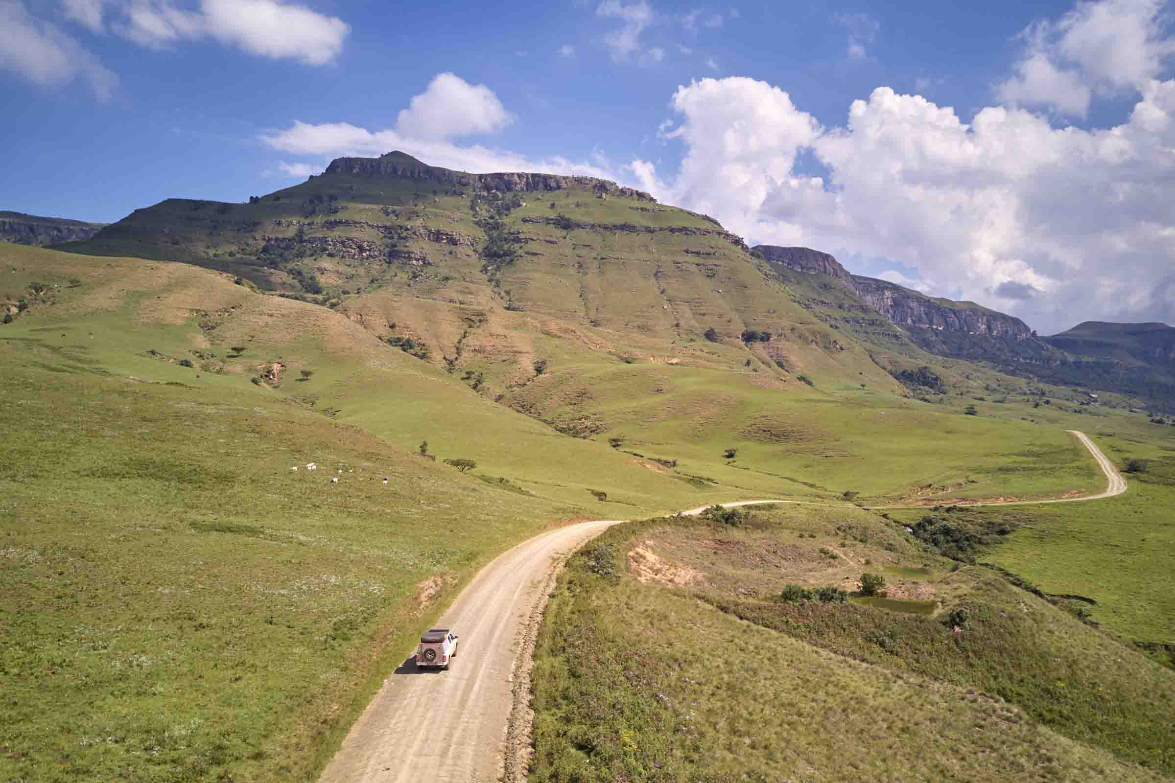 A 4x4 drives through the Free State in South Africa.