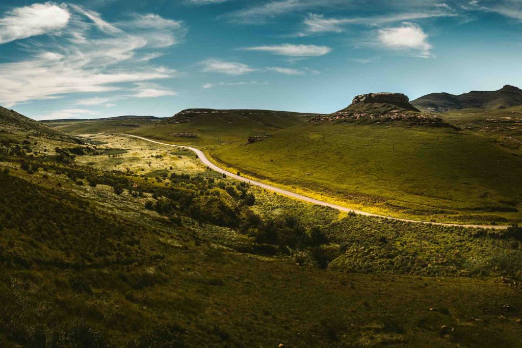 A road through Golden Gate Highlands National Park in South Africa.