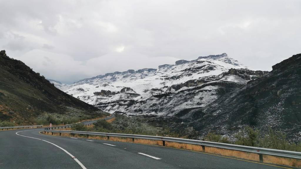 View of a mountain covered in snow.