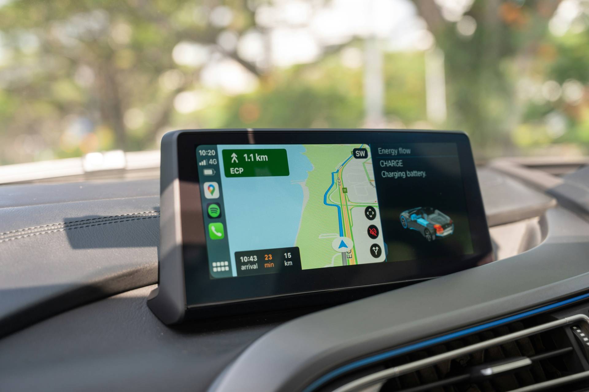 Google Maps being used on a console of a car