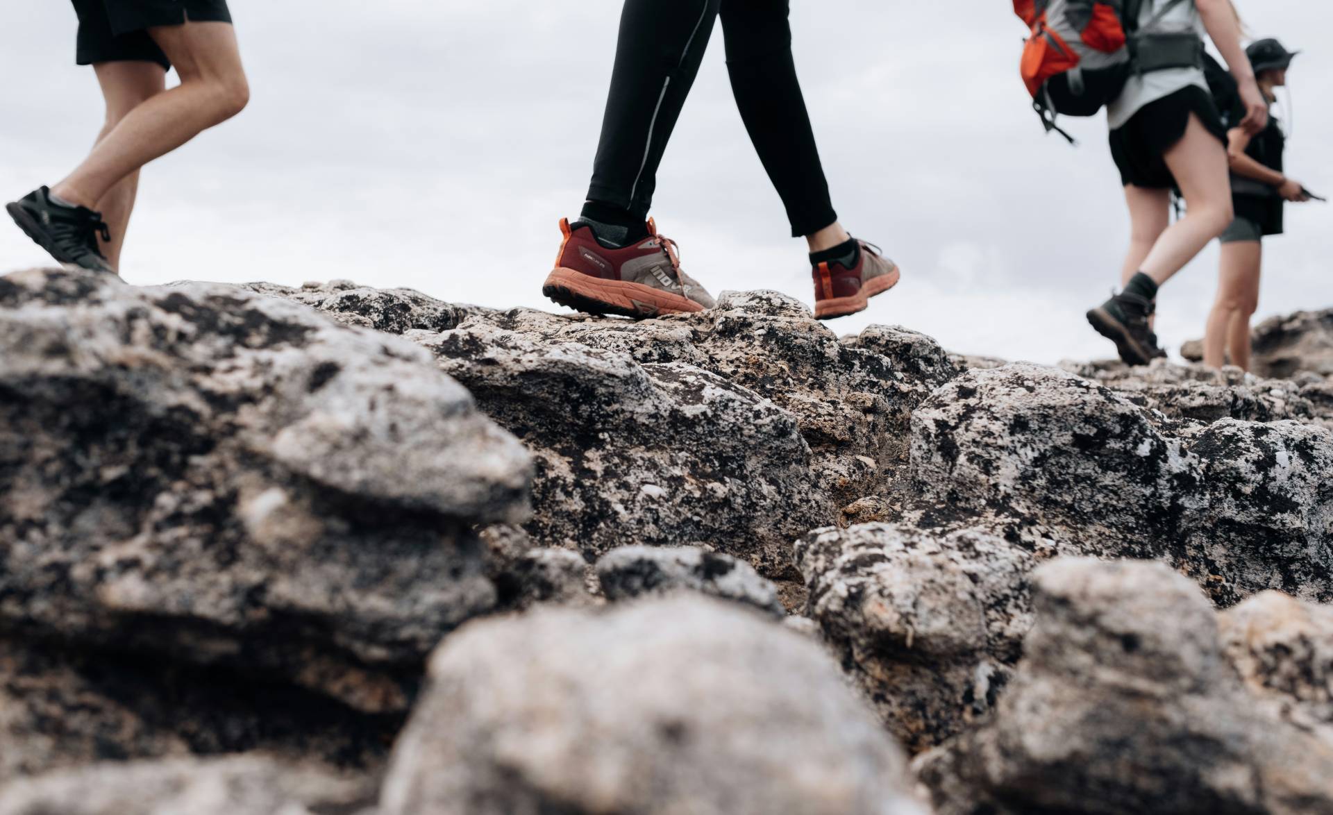 Three hikers on a trail
