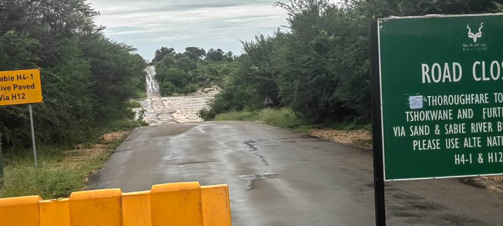 Sabie River bridge flooded with water in Kruger National Park