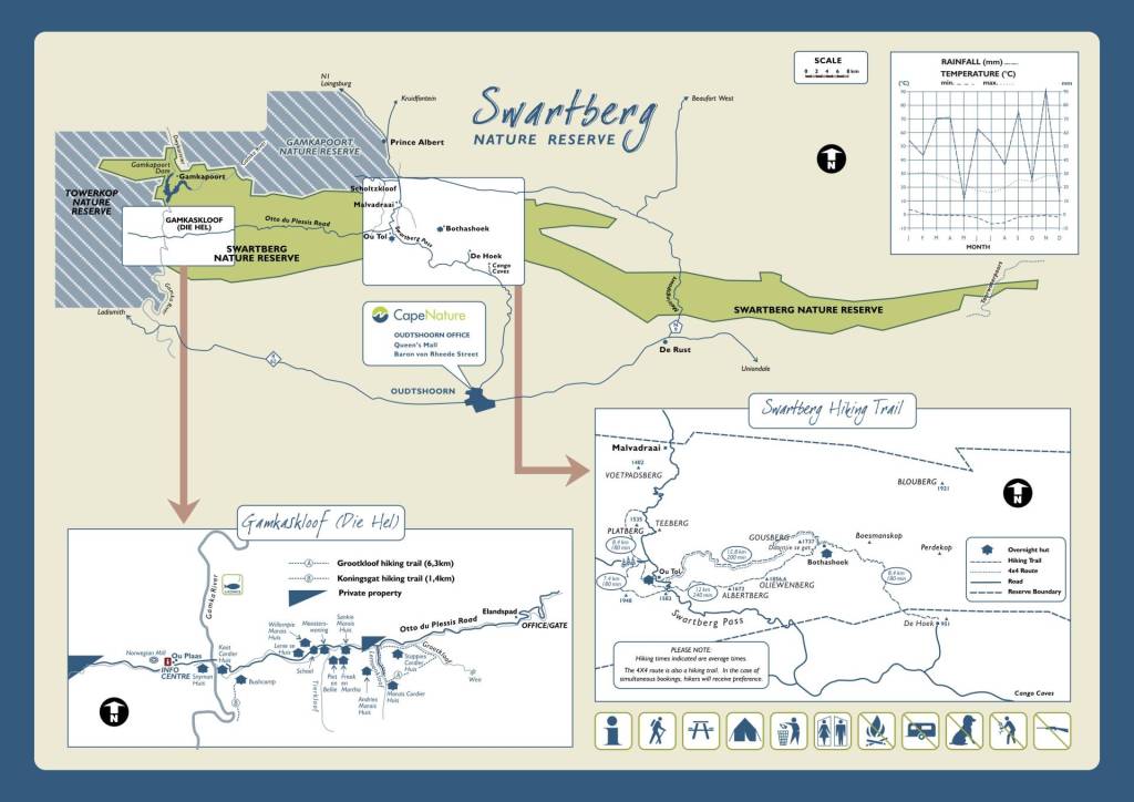 A map of the Swartberg Nature Reserve in the Western Cape.