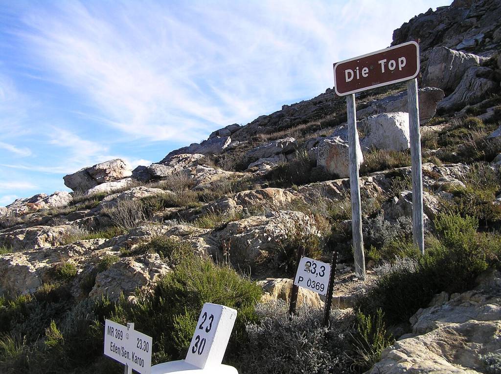 Signage on the Swartberg Mountain Pass in the Western Cape.