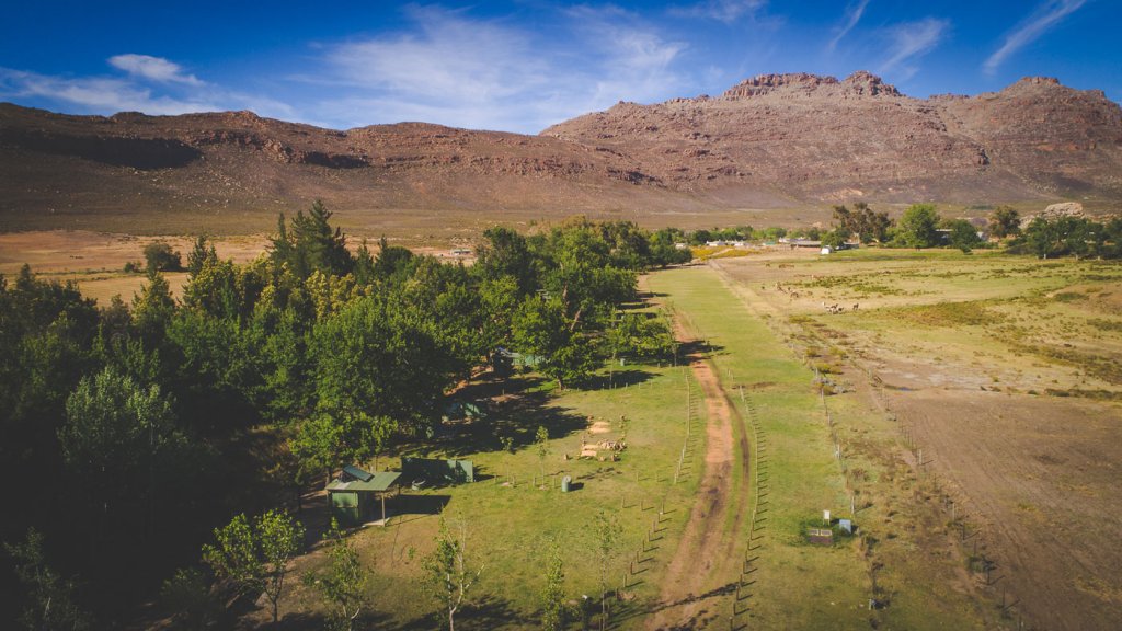 Aerial view of the campsites at Cederberg Park Kromrivier, South Africa.